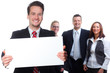 freundliches team mit whiteboard