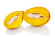 Ripe appetizing mango isolated on white