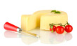 sliced mozzarella cheese with vegetables isolated on white