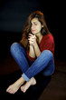 Desperate sad woman praying for help