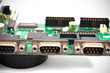 circuit board with electronic components macro background