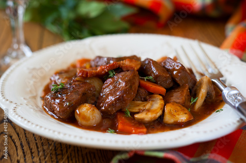 Photo: Boeuf Bourguignon with carrots,onions and mushrooms Boeuf Bourguignon with carrots,onions and mushrooms