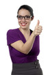 woman showing thumbs up