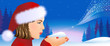 Santa girl on Christmas background.