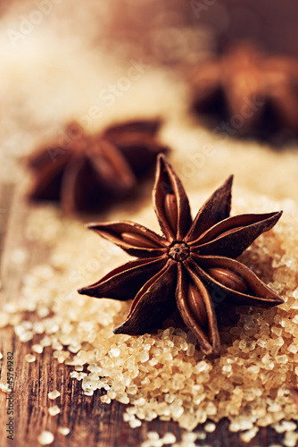 Photo: Star anise on brown sugar Star anise on brown sugar