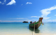 Long Tail Boat in Clear Water and Blue sky. Samui Island, Thaila