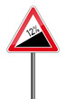Warnschild RAL 3001 signalrot freigestellt - Steigung 12 Prozent