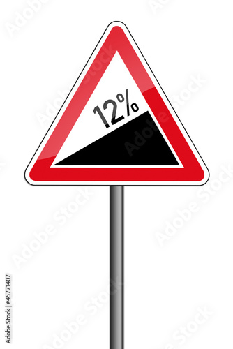 Illustration: Warnschild RAL 3001 signalrot freigestellt - Steigung 12 Prozent Warnschild RAL 3001 signalrot freigestellt - Steigung 12 Prozent