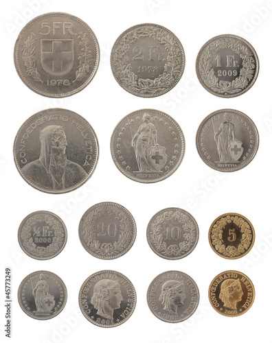 Photo: Swiss Coins Isolated on White Swiss Coins Isolated on White
