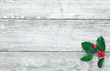 Christmas holly with wood texture