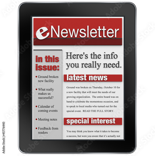 Illustration: eNewsletter on Tablet Computer News Alert eNewsletter on Tablet Computer News Alert