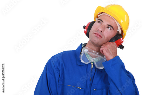 Photo: Thoughtful construction worker Thoughtful construction worker