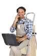 Tradesman typing on his laptop