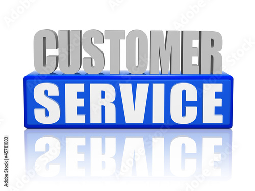 Illustration: customer service - letters and block customer service - letters and block
