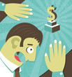 Vector: Businessman possessed by money greed Businessman possessed by money greed