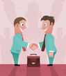 Vector: Two cartoon businessman handshaking. Two cartoon businessman handshaking.