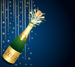 Vector: Carte de voeux bleu nuit et or. Bouteille de Champagne 2013. Carte de voeux bleu nuit et or. Bouteille de Champagne 2013.
