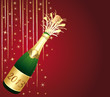 Vector: Carte de voeux rouge et or. Bouteille de Champagne 2013. Carte de voeux rouge et or. Bouteille de Champagne 2013.
