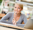 Female student working on the computer 