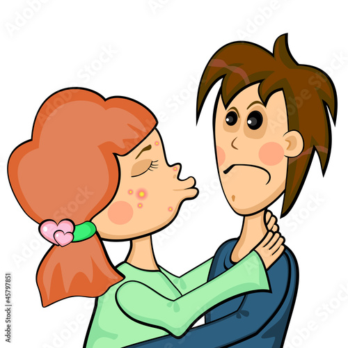 Vector: Girl with acne and her boyfriend Girl with acne and her boyfriend