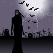 Halloween background with woman ghost