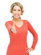 woman with an open hand ready for handshake