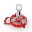 3d small person on a red trap.