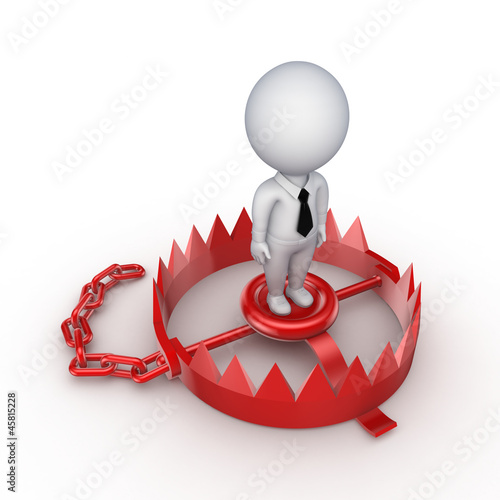 Illustration: 3d small person on a red trap. 3d small person on a red trap.