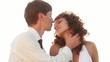 Passionate newlyweds at sunset