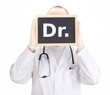 Doctor shows information on blackboard: dr