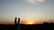 Newlyweds go into the sunset.