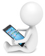 Tablet Computer.3D little human character sitting with Tablet.