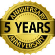 5 years anniversary golden label with ribbon