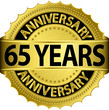 65 years anniversary golden label with ribbon