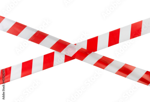 Photo: Crossed red white warning tape Crossed red white warning tape