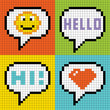 Pixel Social Networking Speech Bubbles: Smiley, Hello, Hi, Love