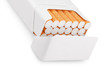 Photo: Open pack of cigarettes isolated on white with clipping path Open pack of cigarettes isolated on white with clipping path