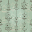 Vintage birds and birdcages. Pattern. Wallpaper.