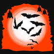 Vector: Halloween background - flying bats in full moon Halloween background - flying bats in full moon