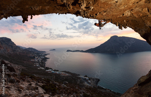 Photo: Silhouette of a rock climber at sunset. Kalymnos Island, Greece. Silhouette of a rock climber at sunset. Kalymnos Island, Greece.