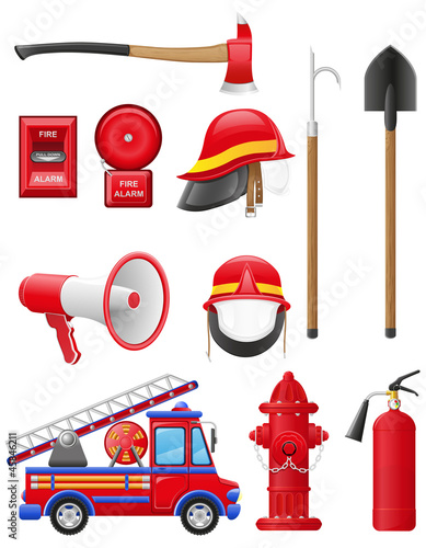 Vector: set icons of firefighting equipment vector illustration set icons of firefighting equipment vector illustration