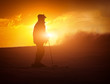 Night landscape with silhouette skier