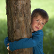 Junge umarmt einen Baum