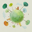 Small planet Earth watercolor painting