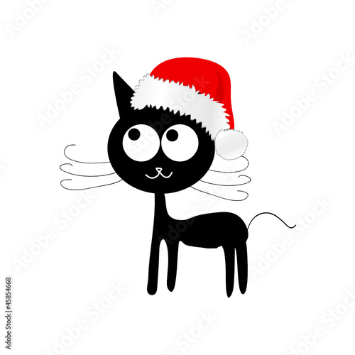 Vector: funny and cute cat with red christmas hat vector funny and cute cat with red christmas hat vector