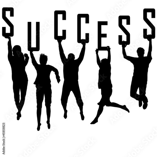 Illustration: Success concept with young team silhouettes Success concept with young team silhouettes