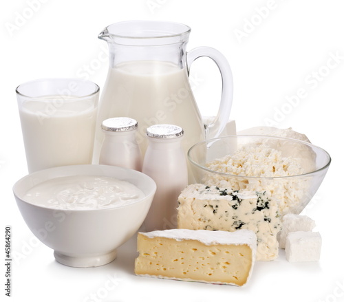 Photo: Dairy products on a white background. Dairy products on a white background.