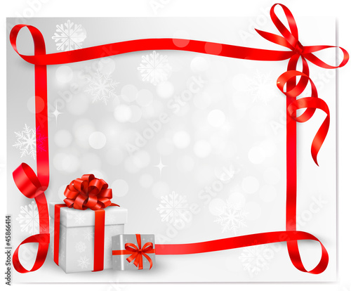 Vector: Holiday background with red gift bow with gift box Holiday background with red gift bow with gift box