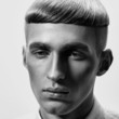 glossy hair elegant man wreath in white