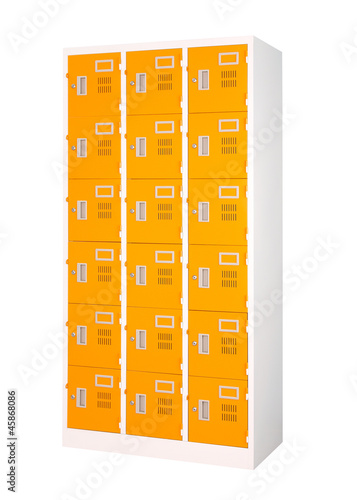Photo: Beautiful and colorful locker in bright orange color isolates Beautiful and colorful locker in bright orange color isolates